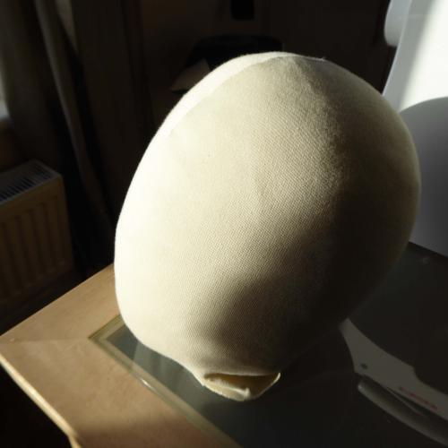Photo of the mannequin head covered by soft cotton fabric