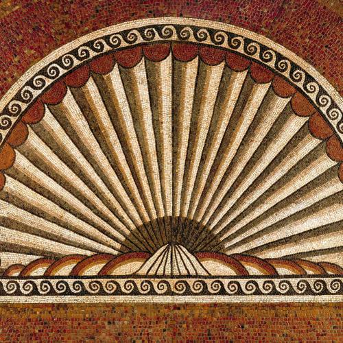 A Shell Shaped Mosaic Of Brown Black and Beige Tiles Found At Verulamium