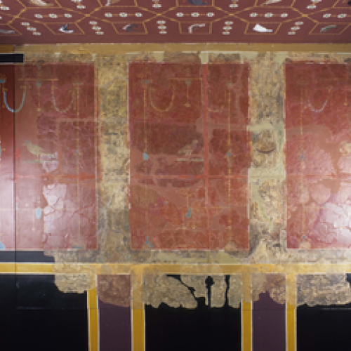 Roman painted wall plaster excavated from Verulamium. Now on display in the Verulamium Museum