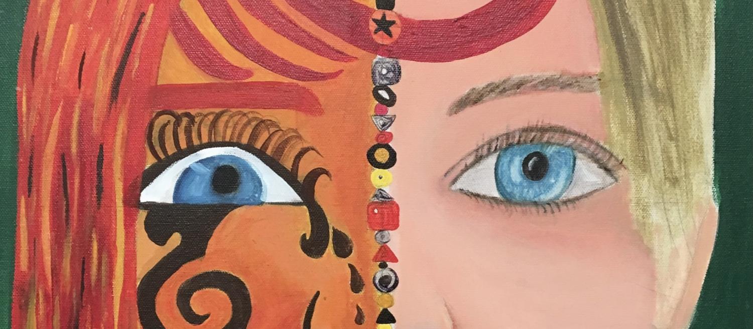 Detail from a painting of a face divided in two