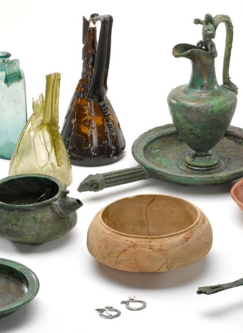Selection of Roman glass and pottery